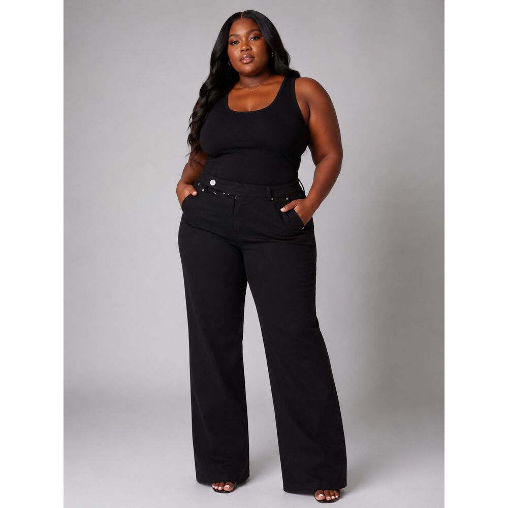 Ashley Stewart Black Flare Denim Jeans 16W Stretch Cotton
